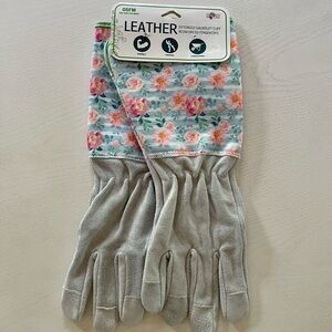 Leather Floral Gardening Gloves w/Extended Gauntlet Cuff Reinforced Fingertips